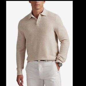 Polo Ralph Lauren - Tan/Cream Long Sleeve Sweater Polo Shirt - Size LARGE